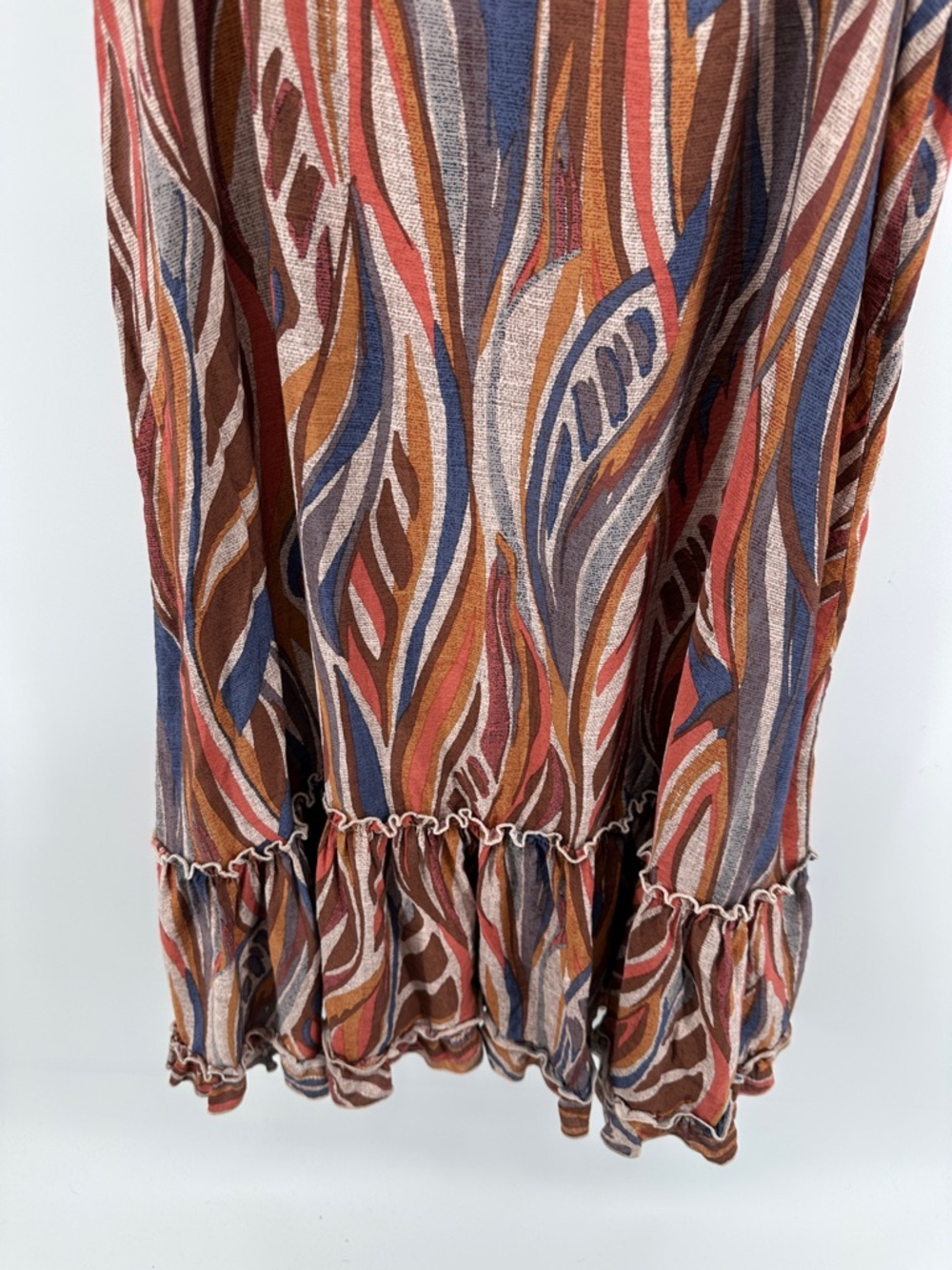 Robbie Bee Cottagecore Boho Coastal Retro Rust Multicolor Wave Print Dress SzL - Picture 4 of 9
